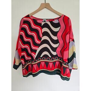 Missoni Silk Blouse Abstract Print 3/4 Sleeve Pink Multicolor Top Size S